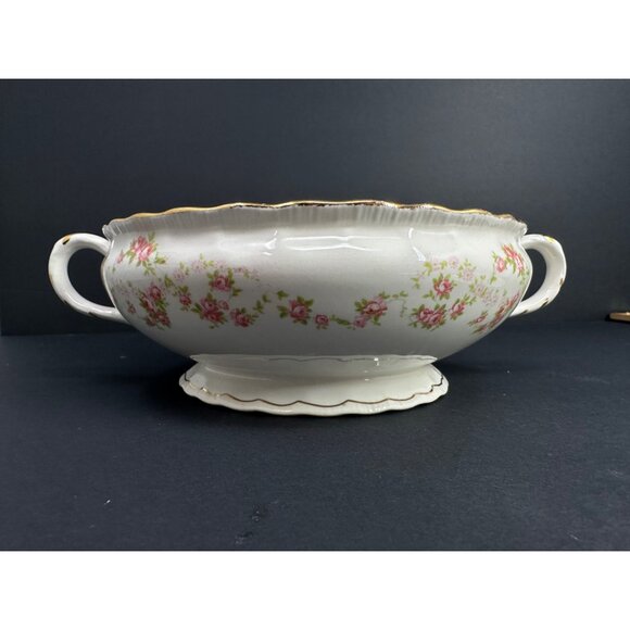 Pope Gosser Florence Covered Bowl 7” Pink Floral China w/ Lid & Gold Trim - Picture 4 of 11